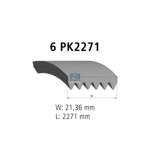 Courroie multi-nervures, 6 PK, L: 2271 mm, W: 21.4 mm, 6PK2271 pour Mercedes-Benz G-Klasse, Sprinter