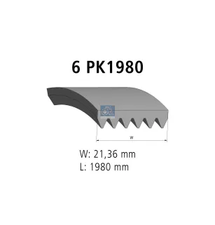 Courroie multi-nervures, 6 PK, L: 1980 mm, W: 21.4 mm, 6PK1980 Pour Mercedes-Benz Minibusse, Sprinter, Transporter