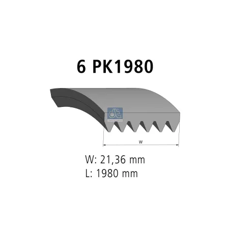 Courroie multi-nervures, 6 PK, L: 1980 mm, W: 21.4 mm, 6PK1980 Pour Mercedes-Benz Minibusse, Sprinter, Transporter