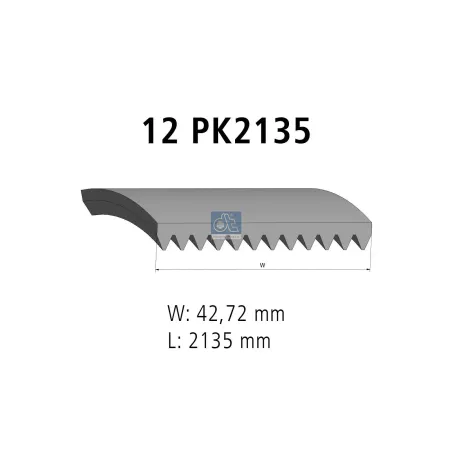 Courroie multi-nervures, 12 PK, L: 2135 mm, W: 42.7 mm, 12PK2135 pour Mercedes-Benz Actros 1, Actros 2, Actros 3