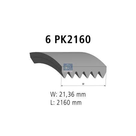 Courroie multi-nervures, 6 PK, L: 2160 mm, W: 21.4 mm, 6PK2160 Pour VW LT - BMW tbd - Mercedes-Benz Sprinter