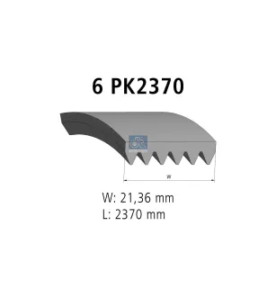 Courroie multi-nervures, 6 PK, L: 2370 mm, W: 21.4 mm, 6PK2370 Pour Audi - Chevrolet - Chrysler - Jaguar - Mercedes-Benz