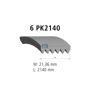 Courroie multi-nervures, 6 PK, L: 2140 mm, W: 21.4 mm, 6PK2140 Pour Mercedes-Benz G-Klasse, Sprinter - 38920-RCA-A01