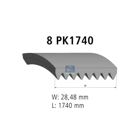 Courroie multi-nervures, 8 PK, L: 1740 mm, W: 28.5 mm, 8PK1740 Pour Mercedes-Benz Atego 1, Atego 2, Axor, Citaro, Econic 1