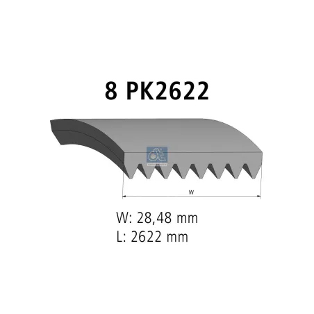 Courroie multi-nervures, 8 PK, L: 2622 mm, W: 28.5 mm, 8PK2622 Pour Mercedes-Benz Actros 4 - 4719932896 - A4719932896