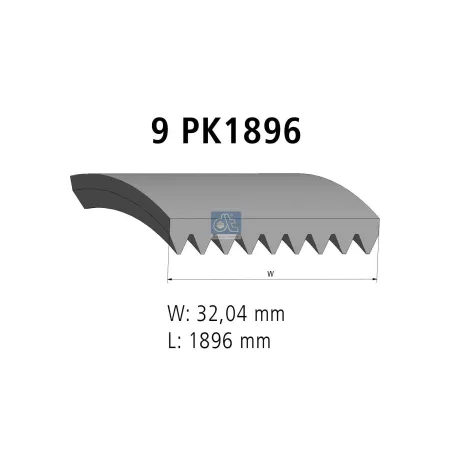 Courroie multi-nervures, 9 PK, L: 1896 mm, W: 32 mm, 9PK1896 Pour Mercedes-Benz Axor, Actros - 0029937596 - A0029937596