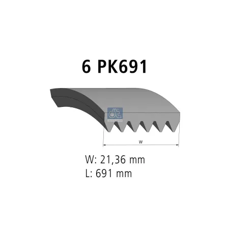 Courroie multi-nervures, 6 PK, L: 691 mm, W: 21.4 mm, 6PK691 Pour Mercedes-Benz G-Klasse, Minibusse, Sprinter - 0019933896