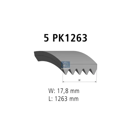 Courroie multi-nervures, 5 PK, L: 1263 mm, W: 17.8 mm, 5PK1263 - 9192568 - 5750R0 - 9612966480 - 24419361 - 24451612 - 55350856