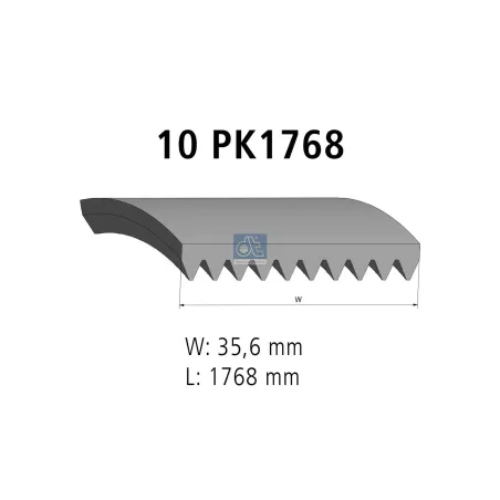 Courroie multi-nervures, 10 PK, L: 1768 mm, W: 35.6 mm, 10PK1768 Pour Mercedes-Benz Atego 1, Atego 2, Axor, Citaro, Econic 1