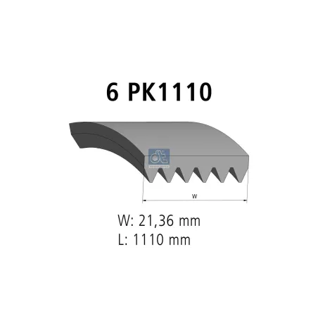 Courroie multi-nervures, 6 PK, L: 1110 mm, W: 21.4 mm, 6PK1110 Pour Renault Magnum - Cummins tbd - 91071389 - 5750K9.