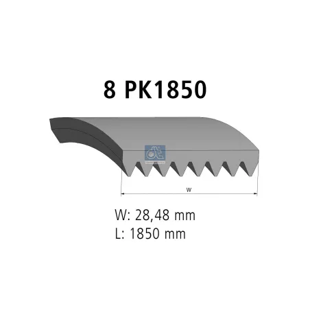 Courroie multi-nervures, 8 PK, L: 1850 mm, W: 28.5 mm, 8PK1850 Pour Volvo B7 - Mercedes-Benz Atego 1, Atego 2, Axor, Citaro