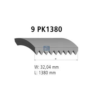 Courroie multi-nervures, 9 PK, L: 1380 mm, W: 32 mm, 9PK1380 Pour DAF XF, CF - 1654398 - 1661948 - 1893398 - ZG.01614-0008.