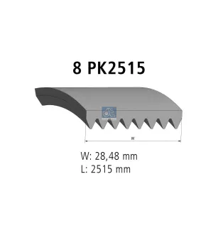 Courroie multi-nervures, 8 PK, L: 2515 mm, W: 28.5 mm, 8PK2515 Pour Mercedes-Benz Atego 1, Atego 2, Axor, Citaro, Econic 1