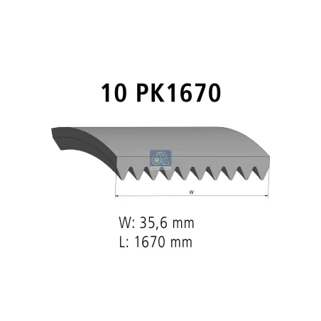 Courroie multi-nervures, 10 PK, L: 1670 mm, W: 35.6 mm, 10PK1670 Pour Mercedes-Benz Atego 1, Atego 2, Axor, Citaro, Econic 1