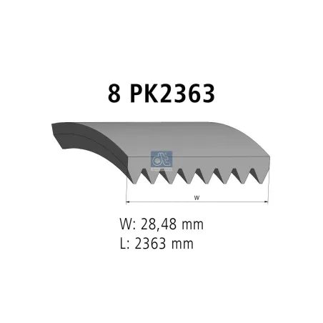 Courroie multi-nervures, 8 PK, L: 2363 mm, W: 28.5 mm, 8PK2363 pour DAF tbd - 1397557 - ZG.01619-0008