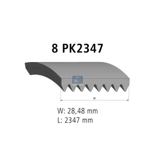 Courroie multi-nervures, 8 PK, L: 2347 mm, W: 28.5 mm, 8PK2347 pour DAF CF - Ford Cargo, F-Max - 1654389 - 1939047 - 2383205