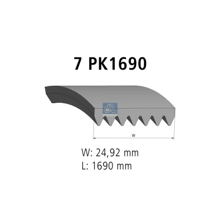 Courroie multi-nervures, 7 PK, L: 1690 mm, W: 24.9 mm, 7PK1690 pour DAF XF - 1699170 - ZG.01621-0008