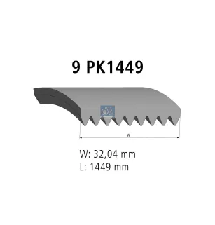 Courroie multi-nervures, 9 PK, L: 1449 mm, W: 32 mm, 9PK1449 pour DAF CF, F/N 500-3600, XF - 1673514 - 1884148 - 1673514