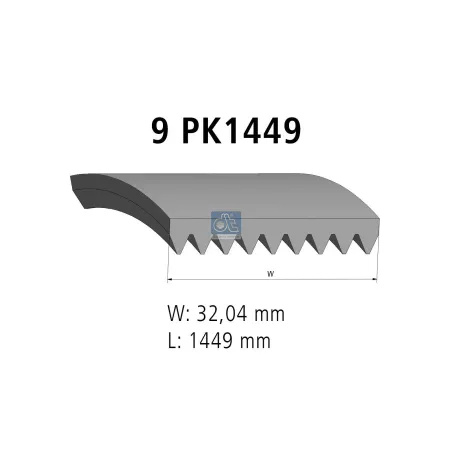 Courroie multi-nervures, 9 PK, L: 1449 mm, W: 32 mm, 9PK1449 pour DAF CF, F/N 500-3600, XF - 1673514 - 1884148 - 1673514