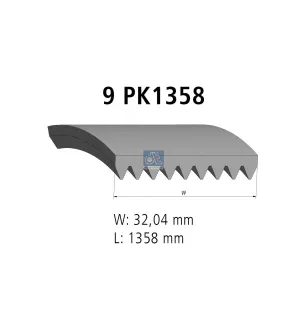 Courroie multi-nervures, 9 PK, L: 1358 mm, W: 32 mm, 9PK1358 pour DAF F/N 500-3600 - 1833079 - 1884147 - 1917629 - 1917629