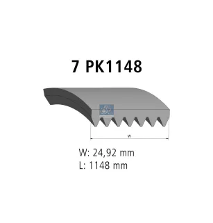 Courroie multi-nervures, 7 PK, L: 1148 mm, W: 24.9 mm, 7PK1148 Pour Nissan Interstar - Opel Movano - Renault Master.