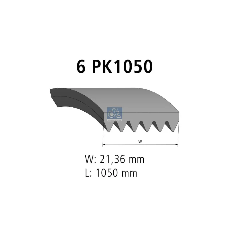 Courroie multi-nervures, 6 PK, L: 1050 mm, W: 21.4 mm, 6PK1050 Pour Iveco Daily - Renault Magnum, MascottSisu Sisu / Renault.