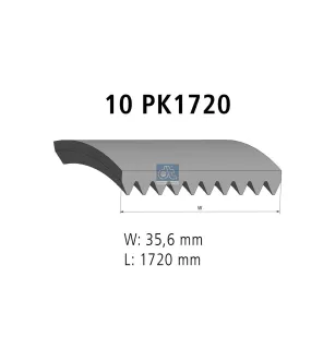 Courroie multi-nervures, 10 PK, L: 1720 mm, W: 35.6 mm, 10PK1720 Pour Iveco Stralis, Trakker - Renault Midlum - Volvo FE, FL.