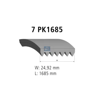 Courroie multi-nervures, 7 PK, L: 1685 mm, W: 24.9 mm, 7PK1685 Pour Nissan NV400 - Opel Movano - Renault Master, Trafic.