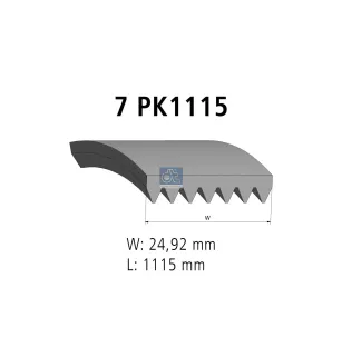 Courroie multi-nervures, 7 PK, L: 1115 mm, W: 24.9 mm, 7PK1115 Pour Nissan Interstar - Opel Movano - Renault Master.