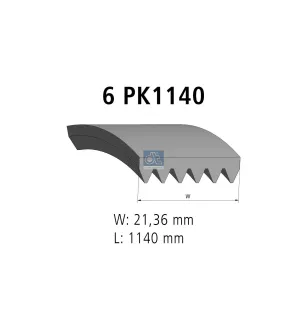 Courroie multi-nervures, 6 PK, L: 1140 mm, W: 21.4 mm, 6PK1140 Pour Renault Trafic - 9109649 - 9110116 - 71753873 - 7700729752.
