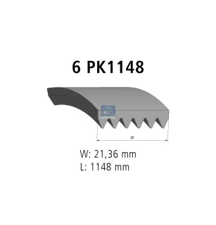 Courroie multi-nervures, 6 PK, L: 1148 mm, W: 21.4 mm, 6PK1148 Pour Nissan Interstar - Opel Movano - Renault Master.