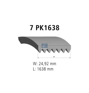 Courroie multi-nervures, 7 PK, L: 1638 mm, W: 24.9 mm, 7PK1638 Pour Nissan Interstar - Opel Movano - Renault Mascott.