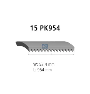 Courroie multi-nervures, 15 PK, L: 954 mm, W: 53.4 mm, 15PK954 pour Iveco EuroStar - 04860584 - 4860584