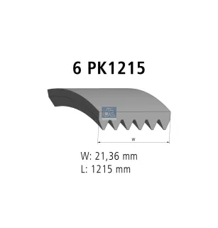 Courroie multi-nervures, 6 PK, L: 1215 mm, W: 21.4 mm, 6PK1215 pour Iveco Daily - 55568859 - 5750LE - 5750PG - 5750QL - 5750QN