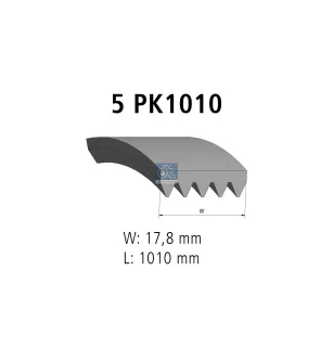 Courroie multi-nervures, 5 PK, L: 1010 mm, W: 17.8 mm, 5PK1010 Pour Mack Mid-Liner - Renault C-Serie, D-Serie, G / Manager