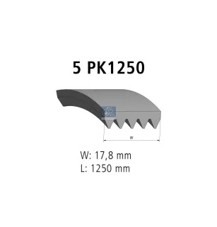 Courroie multi-nervures, 5 PK, L: 1250 mm, W: 17.8 mm, 5PK1250 Pour Renault Kerax, Premium - 91126404 - 9118721