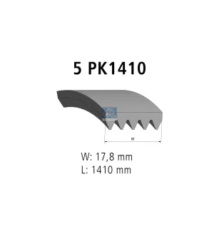 Courroie multi-nervures, 5 PK, L: 1410 mm, W: 17.8 mm, 5PK1410 Pour Renault Premium - 5010295532 - 5010423177