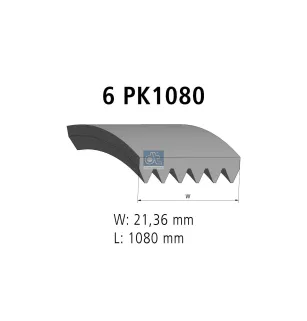 Courroie multi-nervures, 6 PK, L: 1080 mm, W: 21.4 mm, 6PK1080 Pour VW Crafter - Renault Magnum - BMW tbd - Cummins tbd