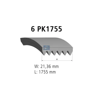 Courroie multi-nervures, 6 PK, L: 1755 mm, W: 21.4 mm, 6PK1755 Pour Renault Magnum, C / CBH / CLM / CLR, R / Major