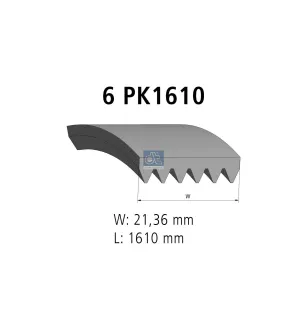 Courroie multi-nervures, 6 PK, L: 1610 mm, W: 21.4 mm, 6PK1610 pour VW Crafter, Cummins tbd - 022145933AG