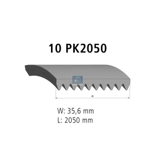 Courroie multi-nervures, 10 PK, L: 2050 mm, W: 35.6 mm, 10PK2050 pour Iveco Axer - 504033915