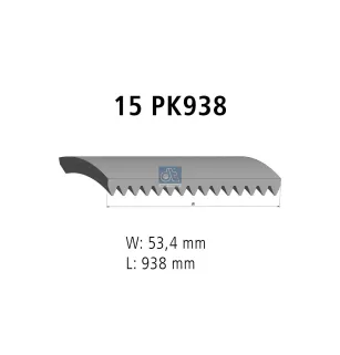 Courroie multi-nervures, 15 PK, L: 938 mm, W: 53.4 mm, 15PK938 pour Iveco EuroStar - 99487233