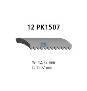 Courroie multi-nervures, 12 PK, L: 1507 mm, W: 42,7 mm, 12PK1507 Pour Mercedes-Benz Actros 1, Actros 2, Actros 3, Actros