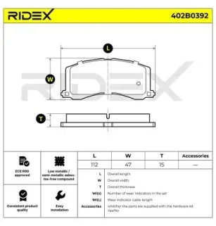 Plaquettes de frein pour SUZUKI- 5510261G50, 5510261G50000, 5510261G61, 5510261G61000, 5510261G62000, 5510262G61