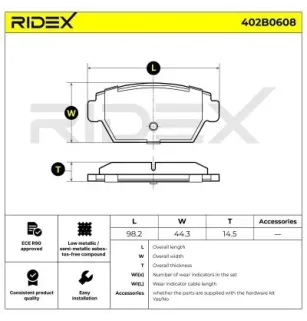 Plaquettes de frein pour MITSUBISHI, PLYMOUTH- MB366288, MB377826, MB534995, MB699154, MB699723, MR389562, MR389564 MR389566