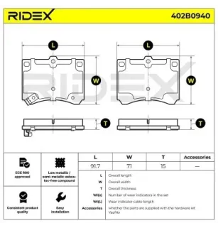 Plaquettes de frein pour FORD USA, MAZDA, MERCURY- F1CZ2001B, F4CZ2001A, F4CZ2001B, F7CZ2001BA XS4Z2001AA