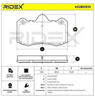 Plaquettes de frein pour AUDI, DACIA, PEUGEOT, RENAULT, SEAT, SKODA, VAG, VW- 4B0698151, 4B0698151AB