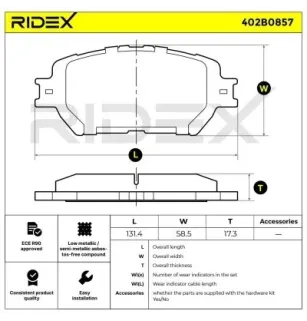 Plaquettes de frein pour TOYOTA- 0446506030, 0446530340, 0446533240, 0446533250, 0446533260, 0446533320, 0446533340