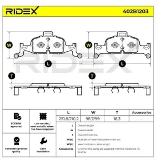 Pastiglie freno per AUDI, SEAT, SKODA, VW- 8W0698151AC, 8W0698151AD, 8W0698151L 8W0698151M
