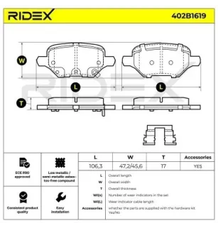 Brake pads for CHEVROLET, OPEL, VAUXHALL- 042539412 42539412